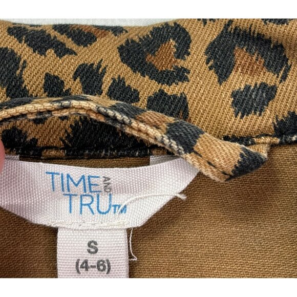 Time & Tru Womens Leopard Print Denim Jacket Size S Cropped Brown Black - Picture 5 of 6